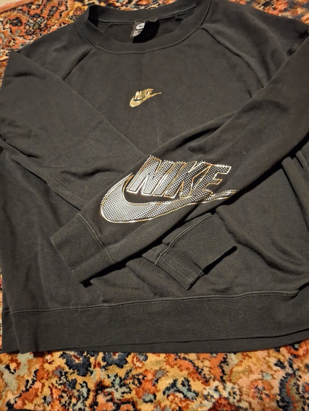 Nike Black Crew Sweatshirt with Gold Logo Accents